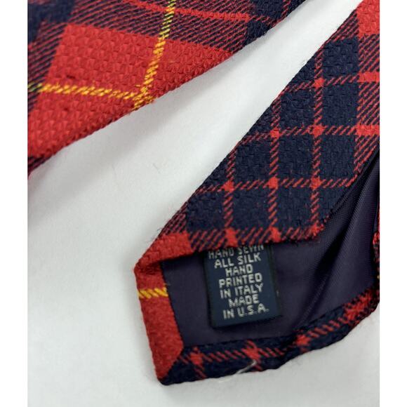 Harken Vintage Silk Tie Plaid Red Black Yellow Eagles EAE Hand Printed Italy - Picture 6 of 13